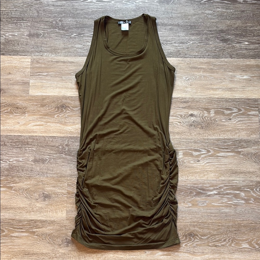 Olive Green Sleeveless Ruched Dress